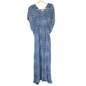D1 Pineapples Maxi Dress‎ Blue White Zebra Print V Neck Caftan Style M